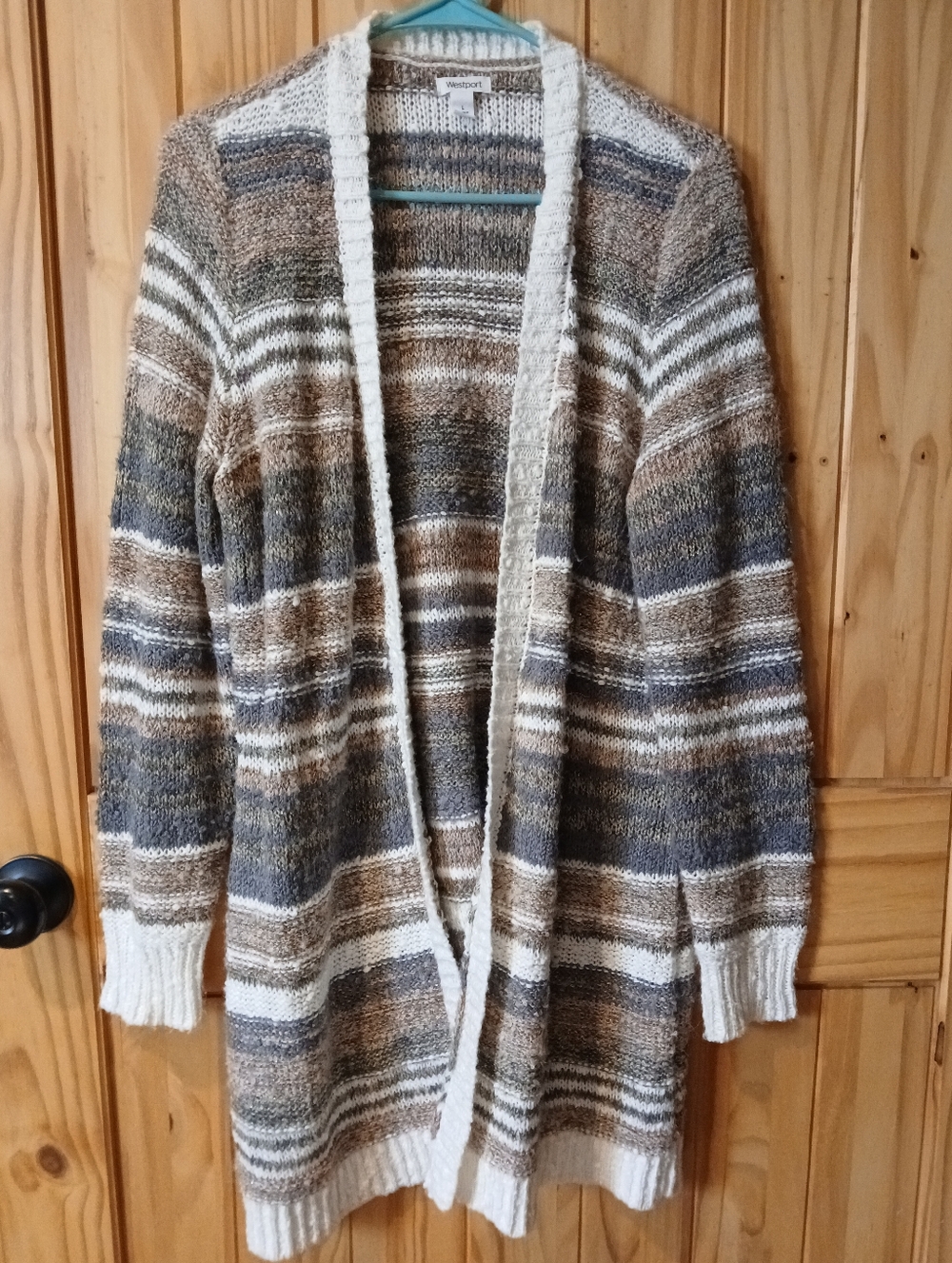 Westport Striped Open-Front Cardigan in Brown, Gray & Cream Size L